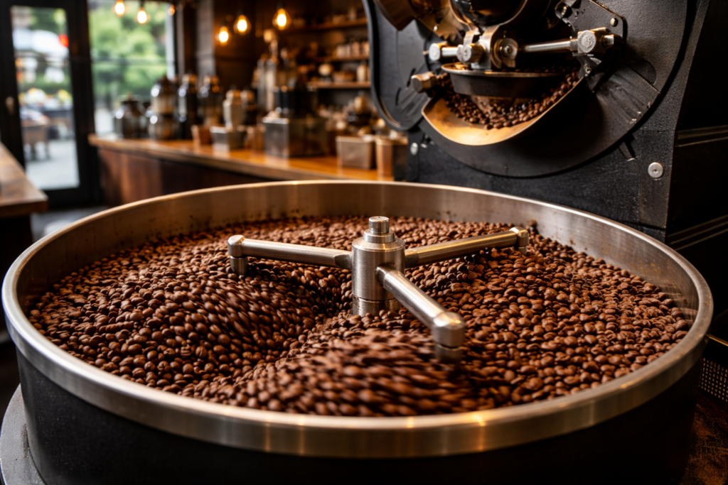 コーヒー豆を撹拌している所